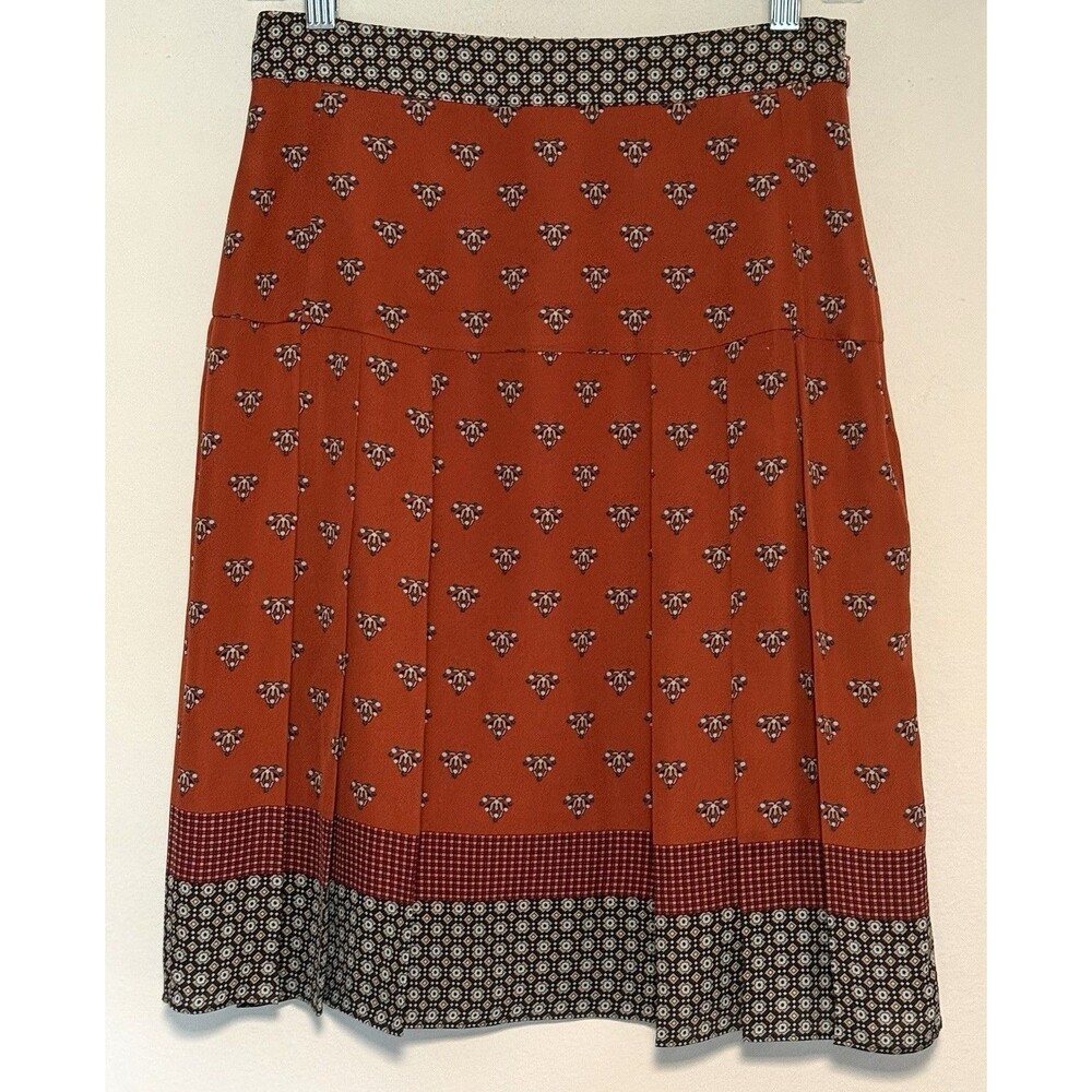 Brooks Brothers 100% Silk Skirt Sz 2 A-Line Pleated Foulard Career